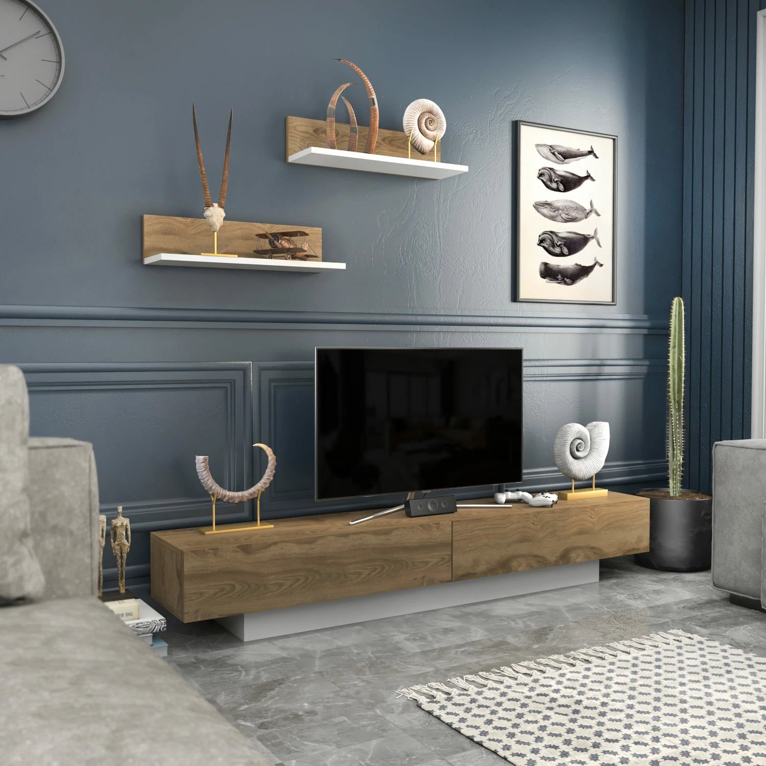 Komodë televizori Hanah Home, Lusi, e bardhë dhe lisi oud