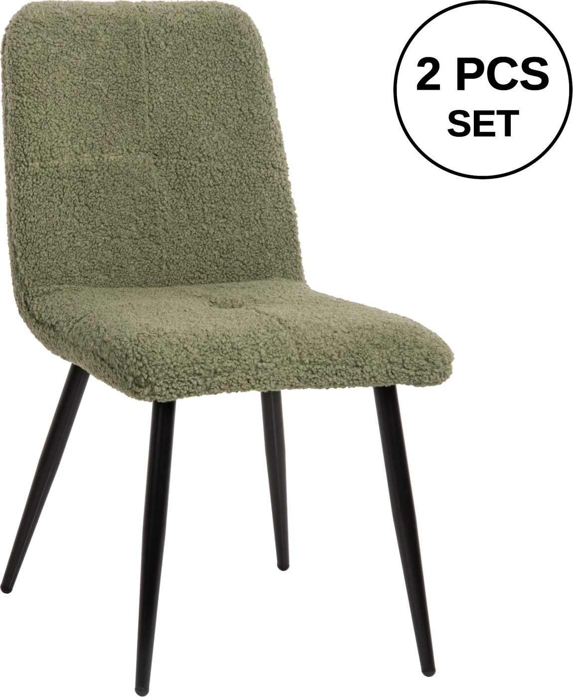 Karrige SHELLY FH8590.03, pëlhurë TEDDY, ngjyrë fistik e gjelbër-këmbë metalike të zeza, 48x64x87H cm., set prej 2 copë