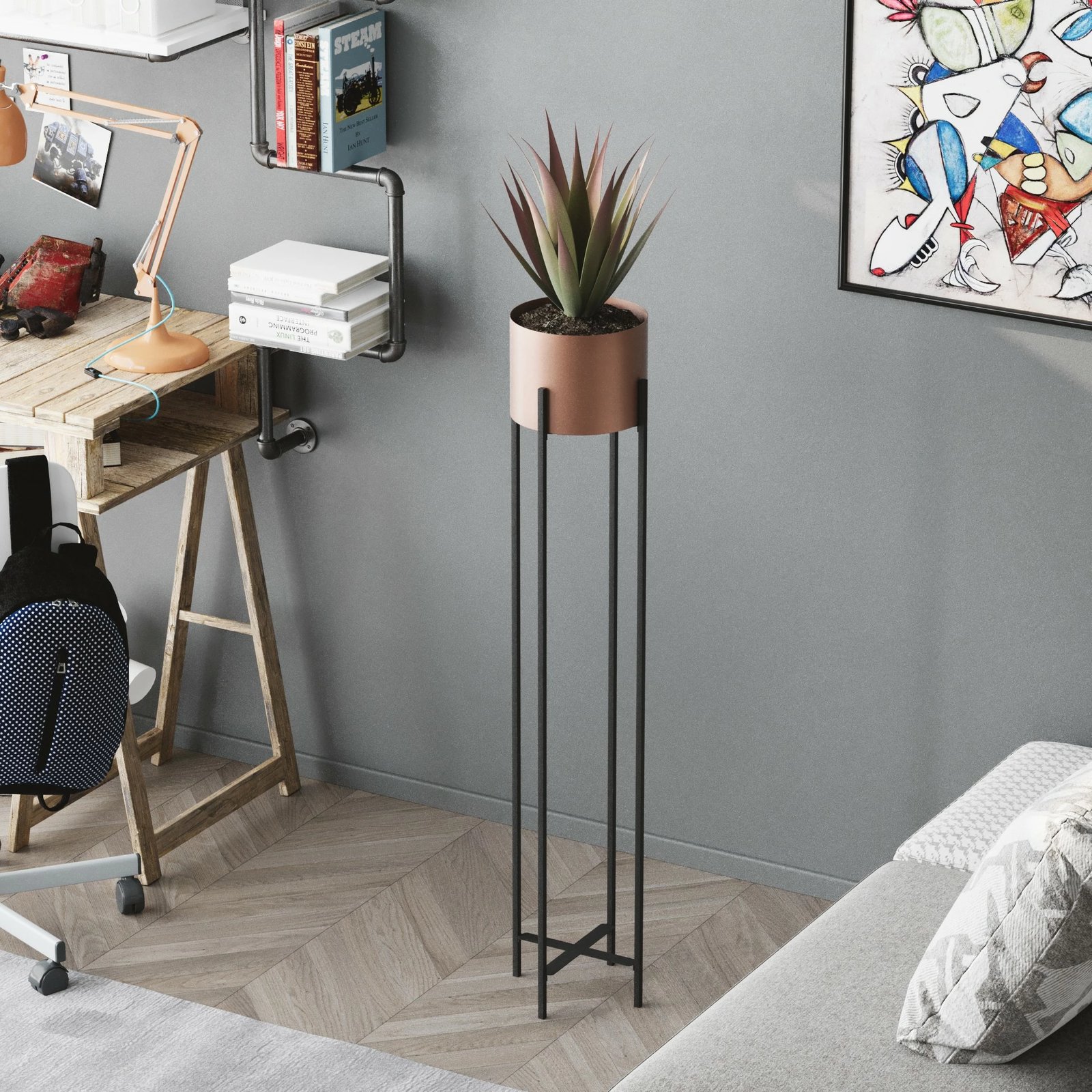 Vazo dekorative, ngjyrë e zezë dhe bakri, GED-024-B, 108x23cm