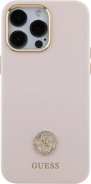 Mbështjellës Guess Silicone Logo Strass 4G për iPhone 15 Pro Max, Rozë