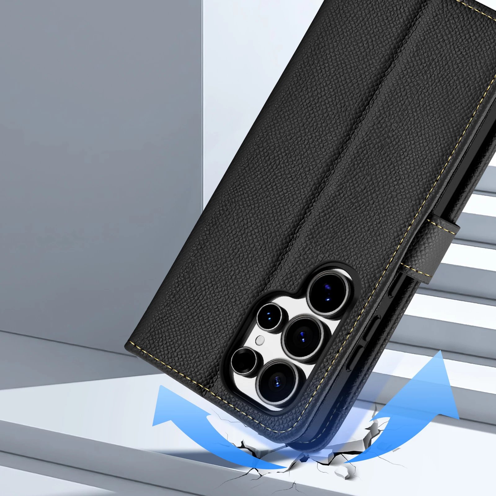 Mbështjellës Dux Ducis Lawa për Samsung Galaxy S25 Ultra, lëkurë, me portofol magnetik të ndashëm, i zi