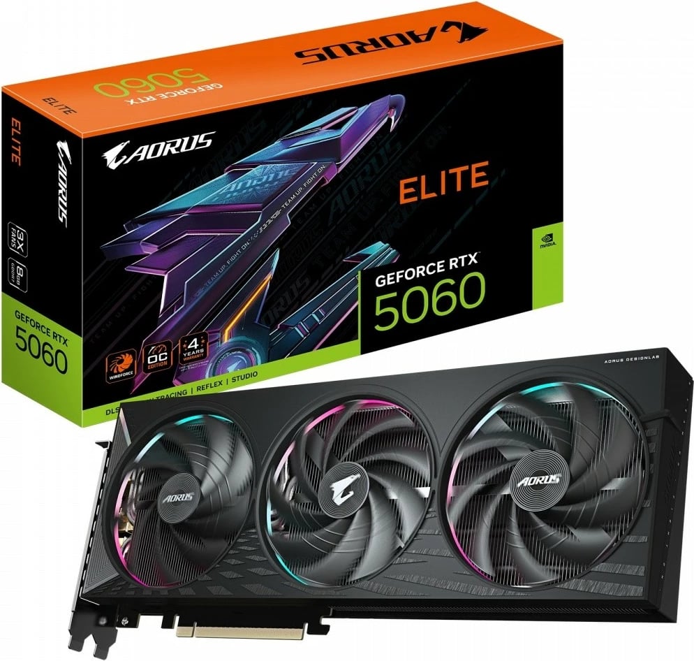 Kartelë grafike Gigabyte AORUS GeForce RTX 5060 ELITE, 8GB GDDR7, PCI-E 5.0, e zezë