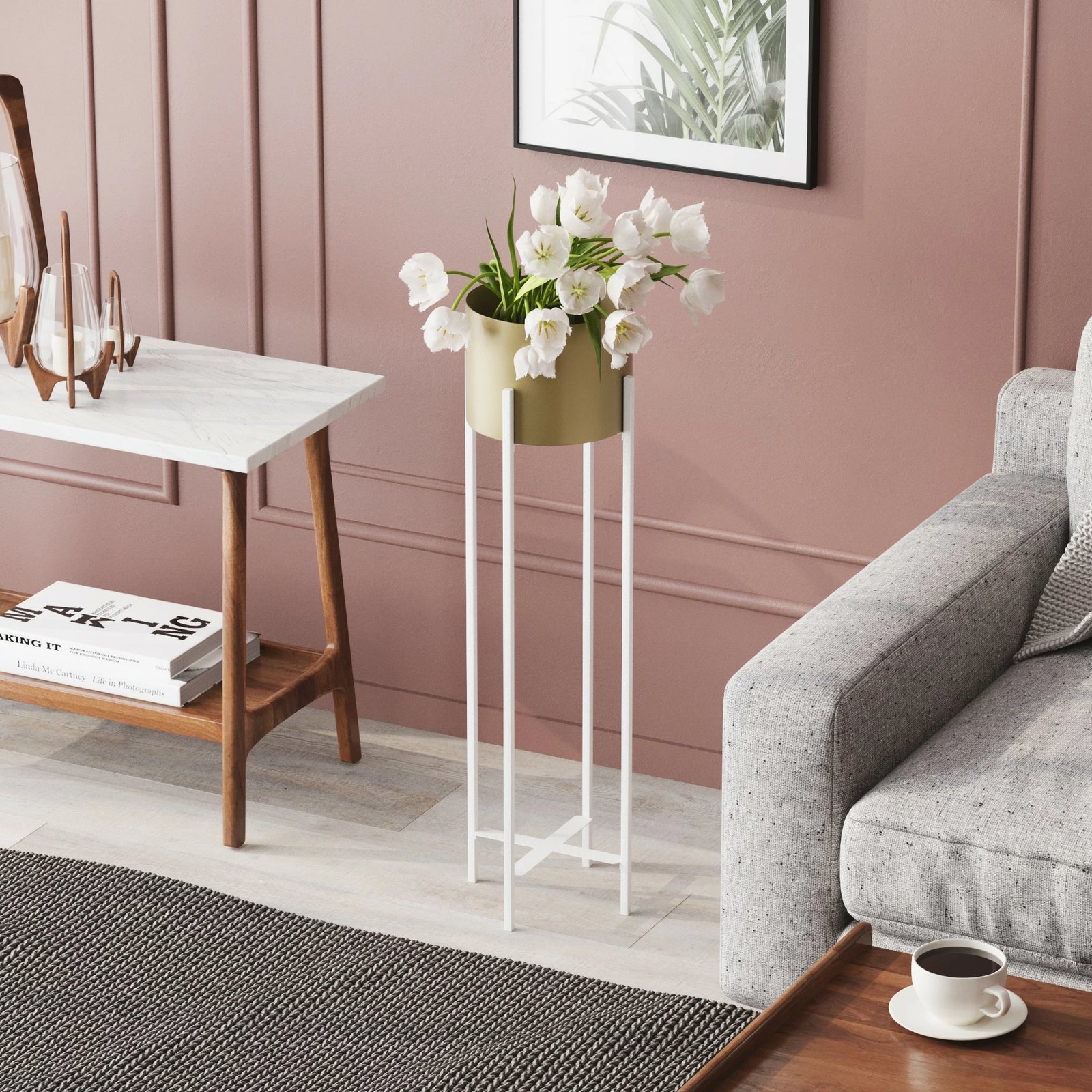 Vazo dekorative Aberto Design, GED-025-C, e bardhë dhe e artë, 23x78x23cm Vazo dekorative Aberto Design, GED-025-C, e bardhë dhe e artë, 23x78x23cm