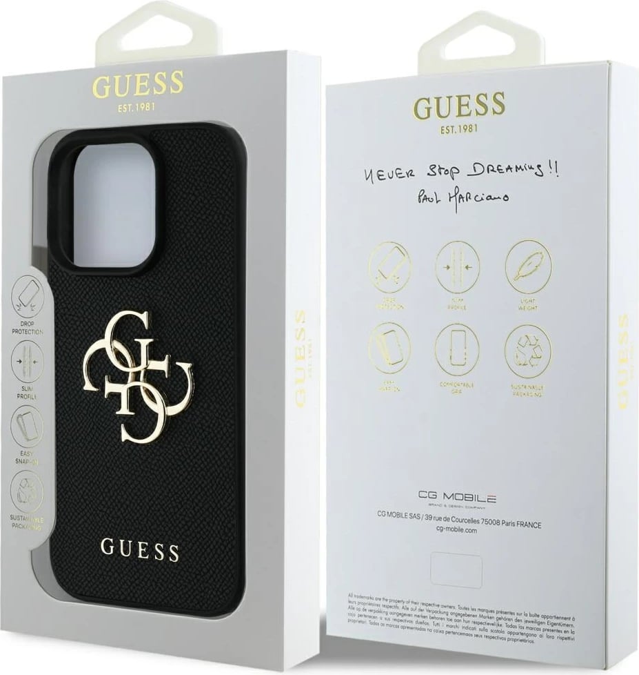 Mbështjellës Guess Grained Big 4G Logo Small Classic Logo për iPhone 16 Pro, i zi Mbështjellës Guess Grained Big 4G Logo Small Classic Logo për iPhone 16 Pro, i zi