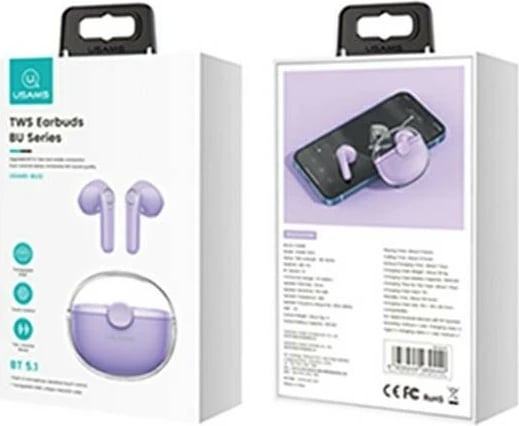 Kufje USAMS BU Series TWS, Bluetooth 5.1, Violet, me kuti karikimi