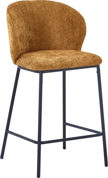 Karrige për bar Karg, material stof, këmbë metalike të zeza, ngjyrë deve, set prej 2 copash, 49x46x93cm