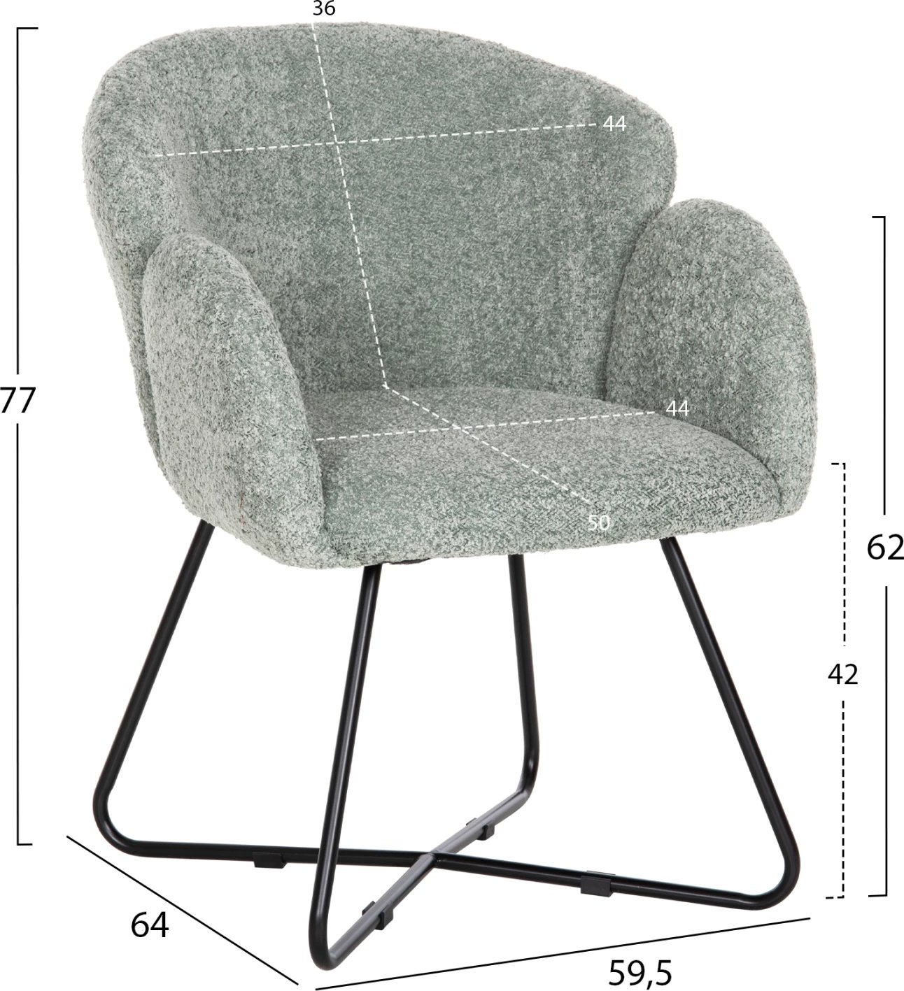 Karrige e rehatshme HARNIS FH9603.05, ngjyrë fistik, bazë metalike e zezë, 59.5x64x77H cm