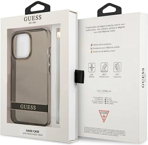 Mbështjellës Guess GUHCP13LHTSGSK për iPhone 13/13 Pro 6.1", i fortë, me rrip, i zi Mbështjellës Guess GUHCP13LHTSGSK për iPhone 13/13 Pro 6.1", i fortë, me rrip, i zi