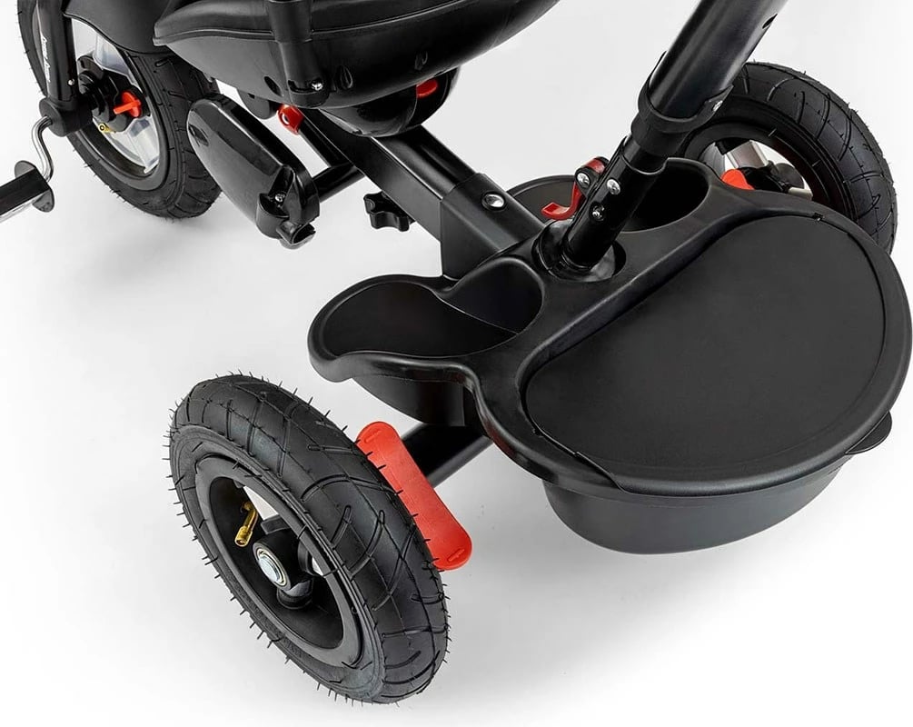 Tricikël me dorezë shtytëse, Milly Mally Movi, sedilje 360°, rrota të fryra, rripa 3‑pikësh, blu