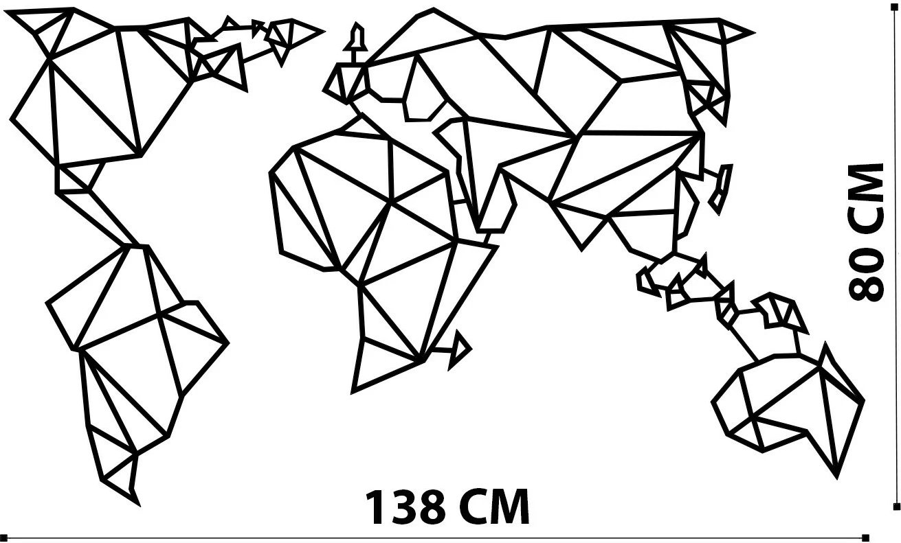 Aksesor dekorativ metalik për mur, hartë bote, Wallity, 140x80cm