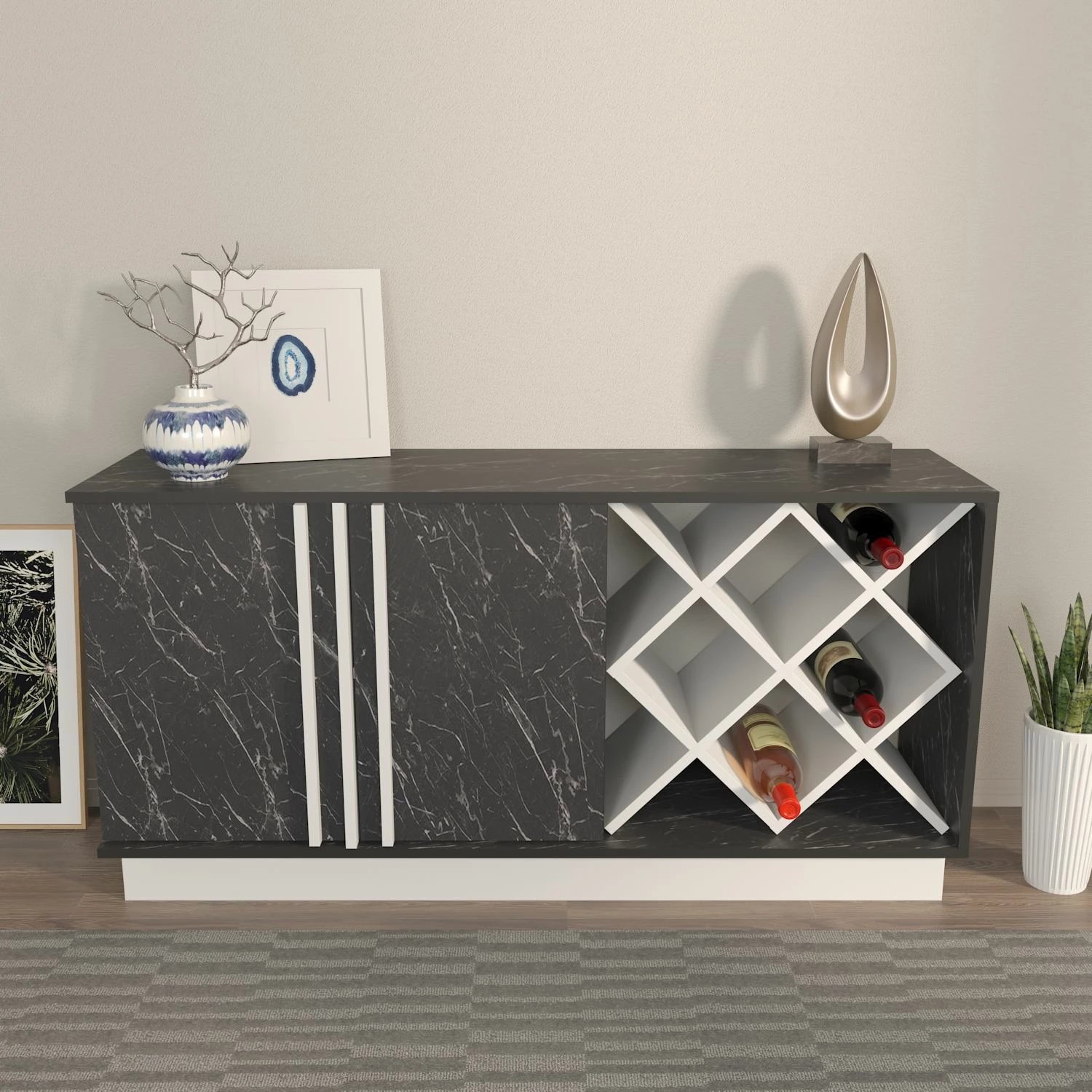 Komodë anësore Skye Decor, ngjyrë e bardhë, e zezë