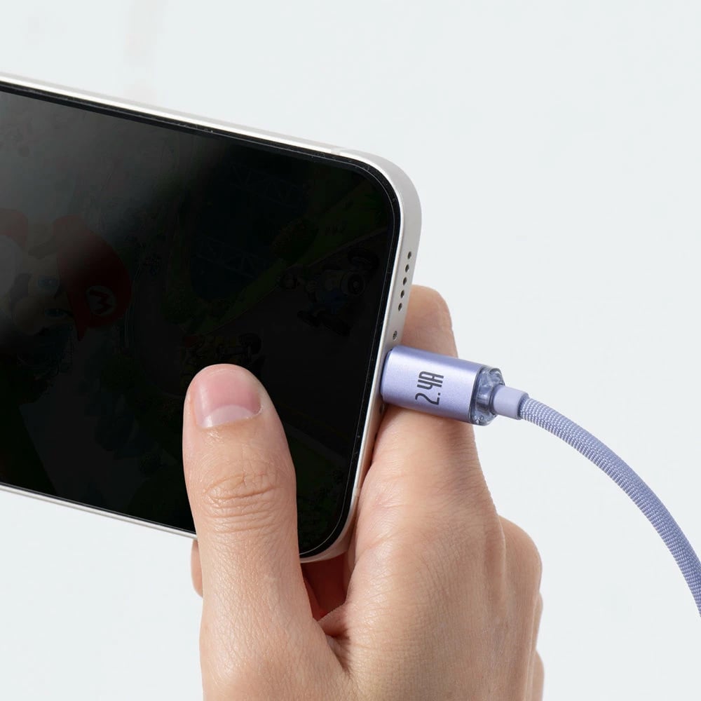 Kabllo karikimi dhe të dhënash Baseus Crystal Shine Series, USB-A në Lightning, 1.2m, 2.4A, vjollcë