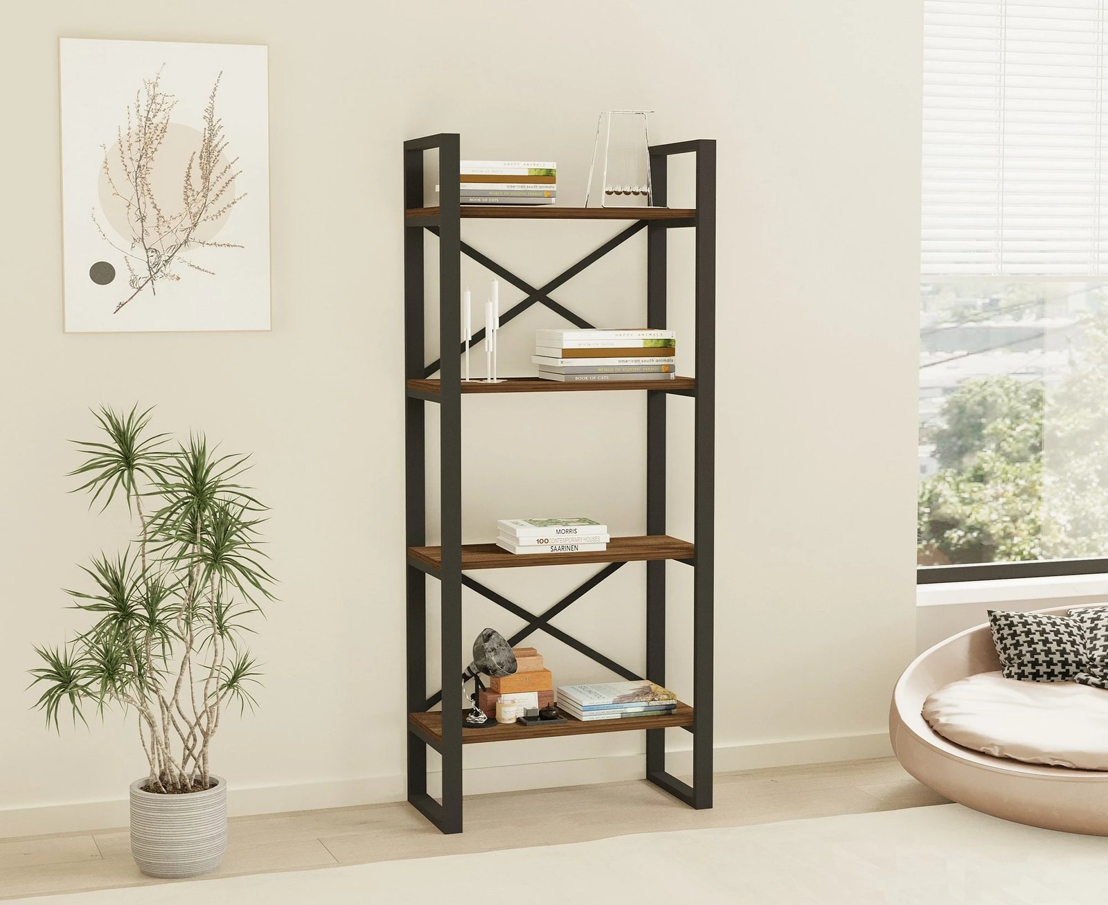 Raft librash Hanah Home, Alaro, stil modern, ngjyrë arre