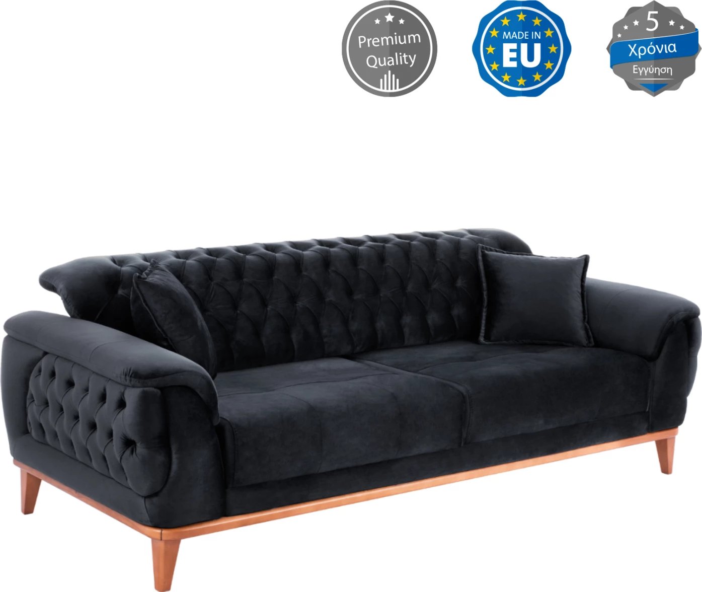 Divan 3-vendësh që bëhet shtrat, kadife e zezë, FH3249.01, 240x95x80