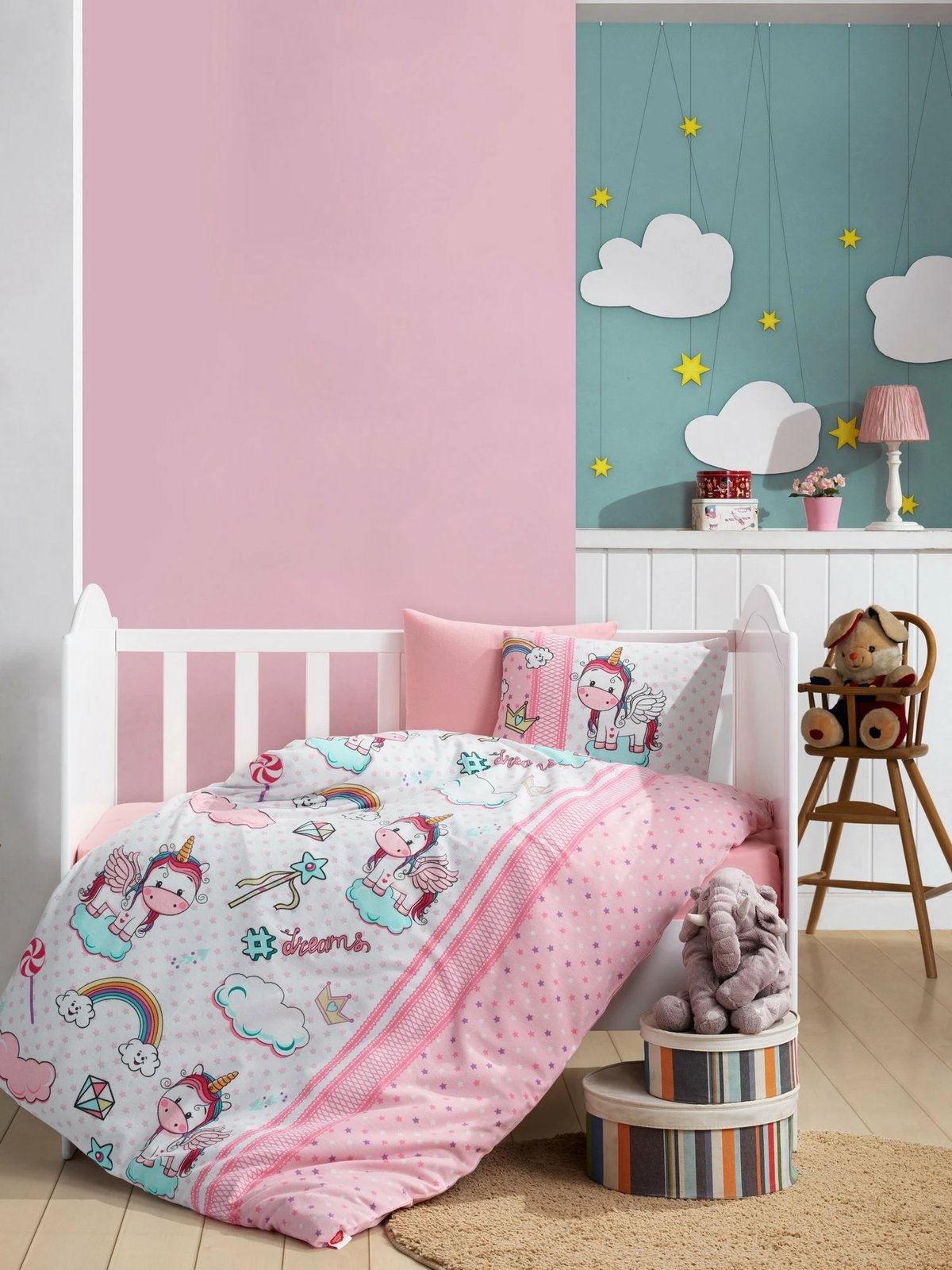 Set mbulesash për krevat fëmijësh Ranforce L'essentiel, Unicorn v2, rozë