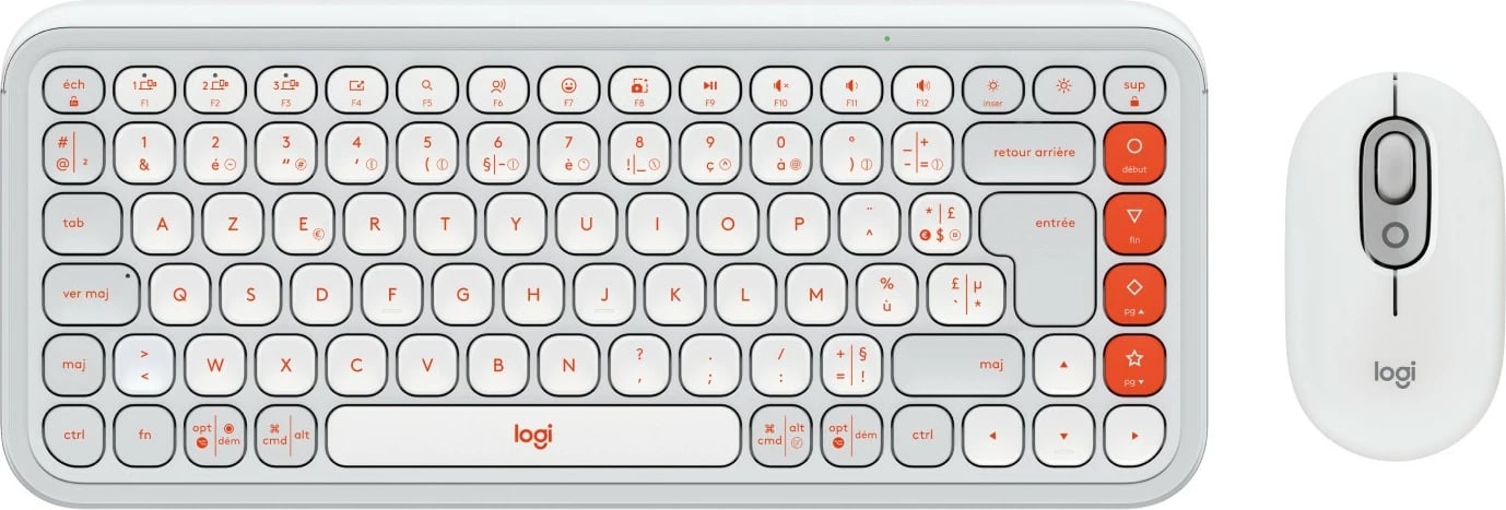 Tastierë dhe maus Logitech POP ICON COMBO, Wireless, Bluetooth, Scissor key switch, AZERTY, Portokalli, Bardhë