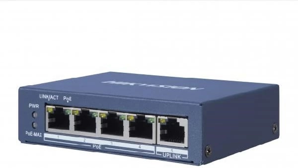 Switch Hikvision DS-3E0505HP-E, 5 porte, PoE, Blu
