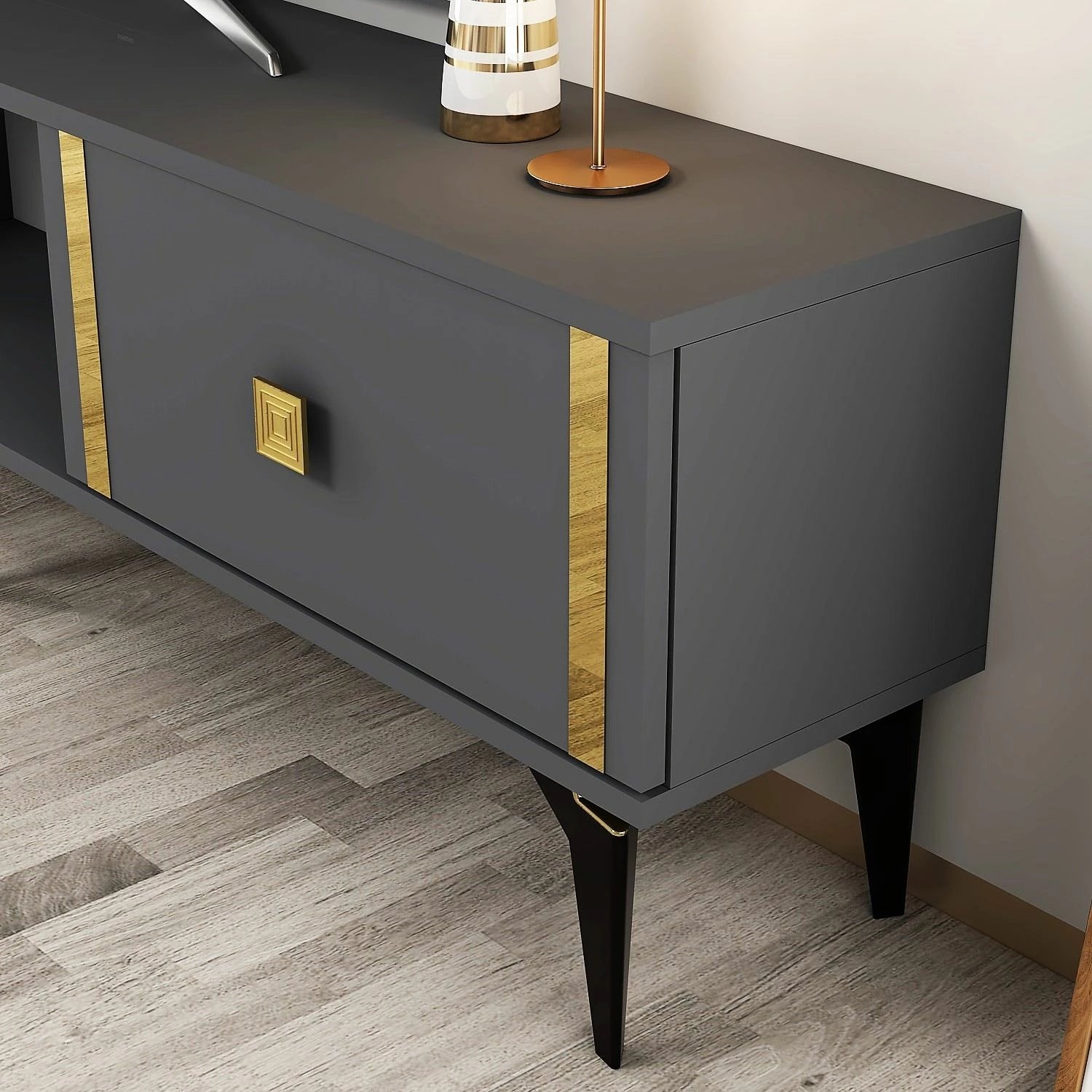 Komodë televizori, ngjyrë antracit dhe ari, Skye Decor, Doruk