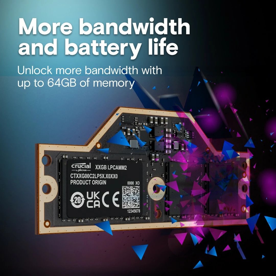 RAM Memorje Crucial LPCAMM2 32GB LPDDR5X, 7500 MHz, për laptop