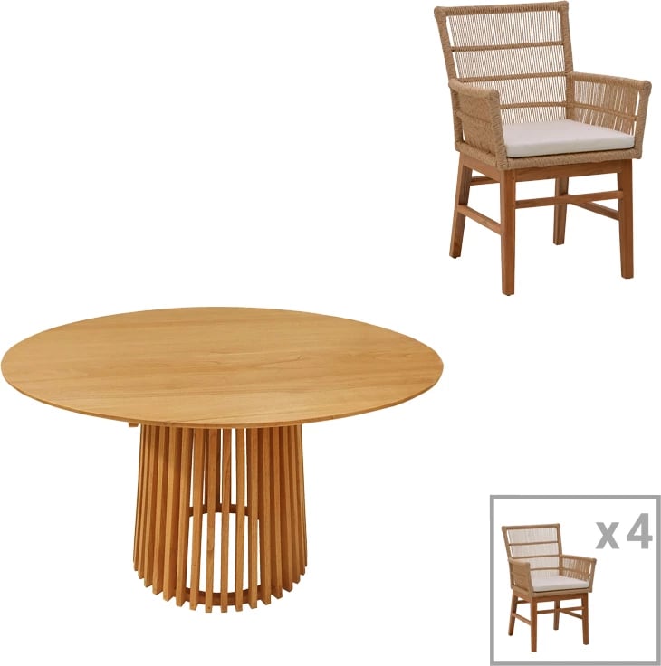 Set tavoline me karrige Inca-Kenda 5 copë, ngjyrë natyrale-bezhë, Φ120x75cm