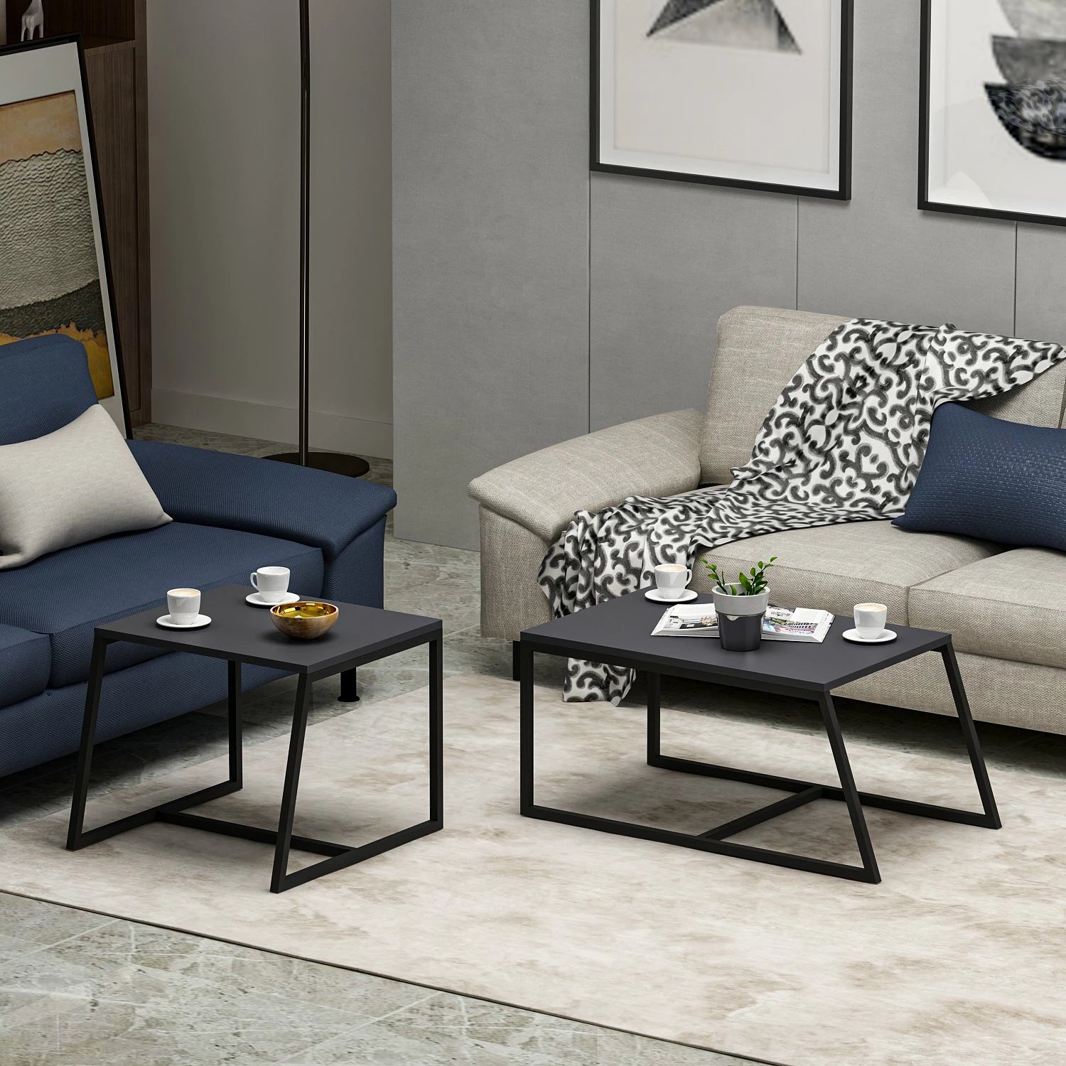 Set tavolinash kafeje Hanah Home, minimal, ngjyrë antracit