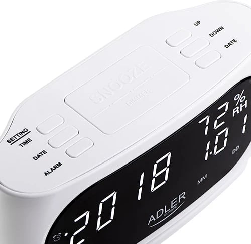 orë alarmi LED Adler AD 1186, temperaturë dhe lagështi, datë, rregullim ndriçimi, e bardhë orë alarmi LED Adler AD 1186, temperaturë dhe lagështi, datë, rregullim ndriçimi, e bardhë