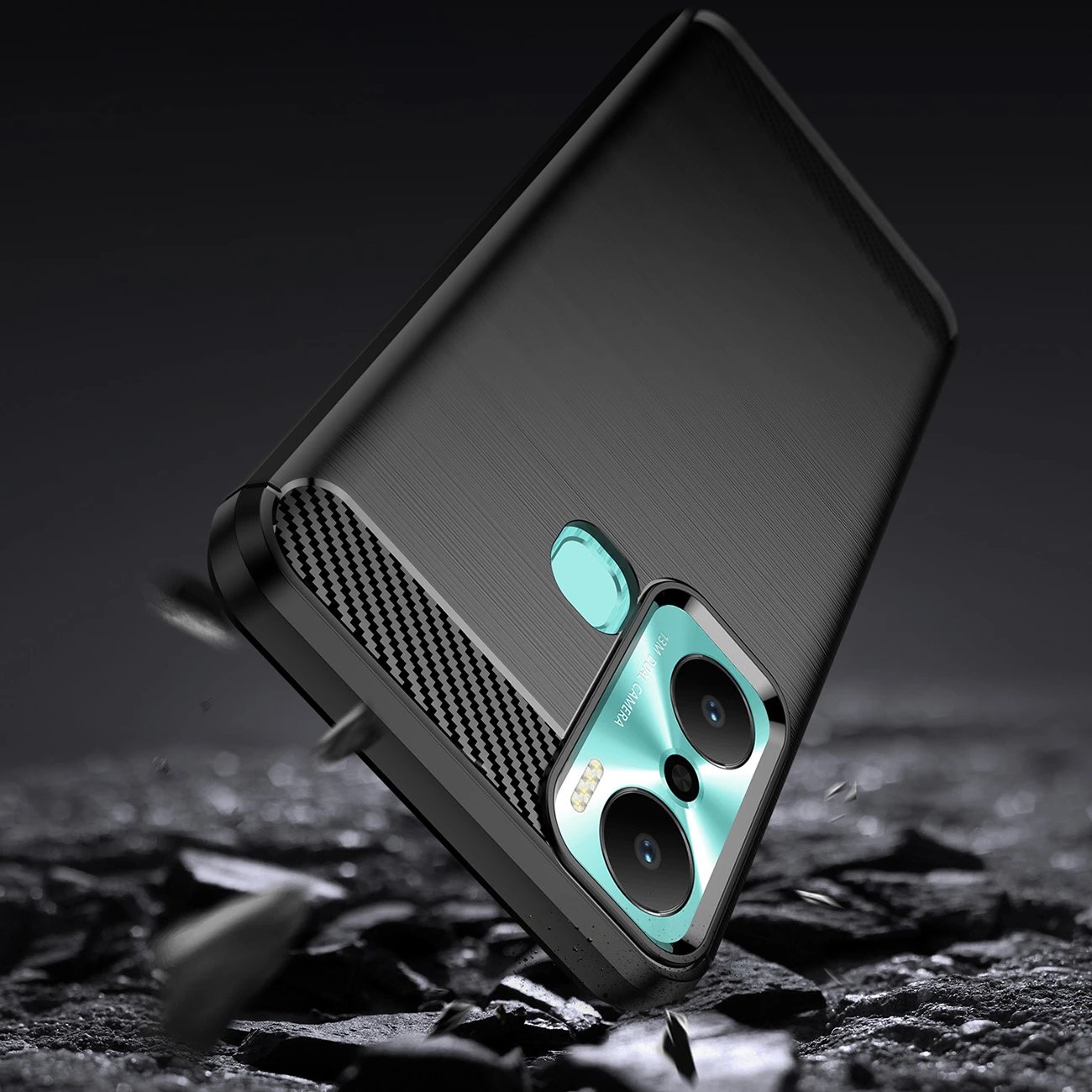 Mbështjellës Hurtel Carbon Case për Infinix Hot 20 Play, TPU, i zi