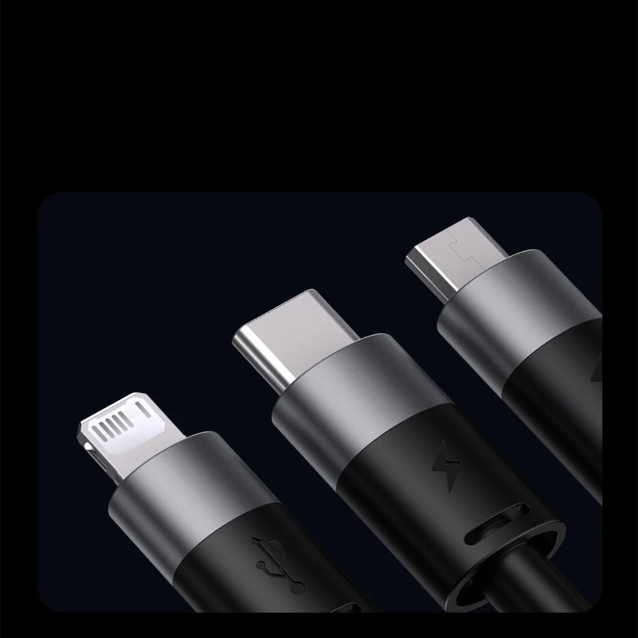 Kabllo 3-në-1 Baseus StarSpeed CAXS000001, 1.2m, USB-A në USB-C/Micro USB/Lightning, e zezë