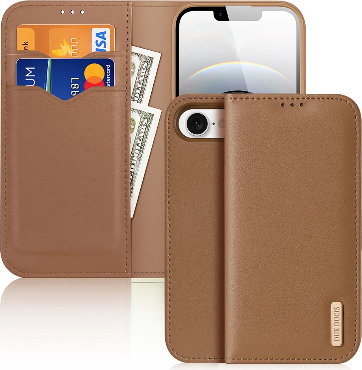 Mbështjellës Dux Ducis Hivo për iPhone 16e, me flip, mbrojtje RFID, kafe