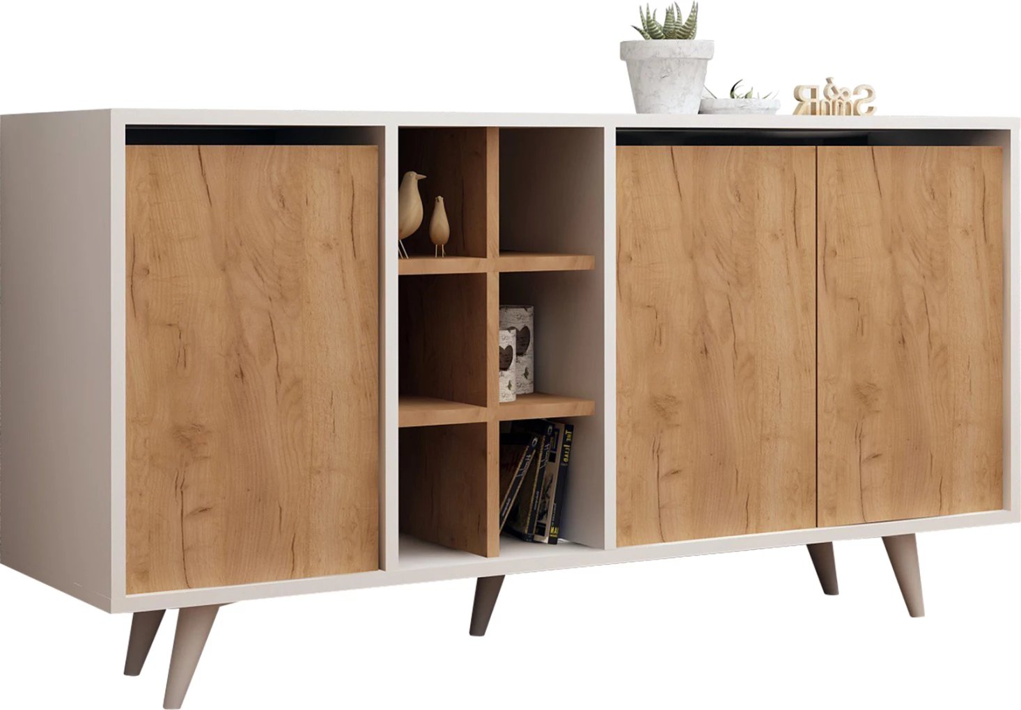 Bufe melamine e bardhë me dyer arre 140x40x86Hcm.FH9432.01