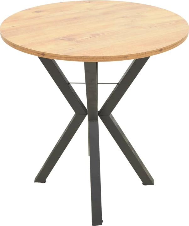 Tavolinë e rrumbullakët Rogue, ngjyrë natyrale, këmbë metalike të zeza, 70x72cm