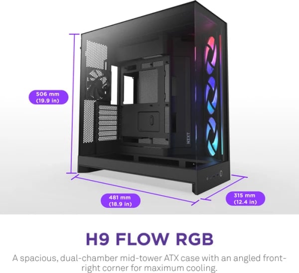 Kasë kompjuteri NZXT H9 Flow RGB (CM-H92FB-R1), e zezë