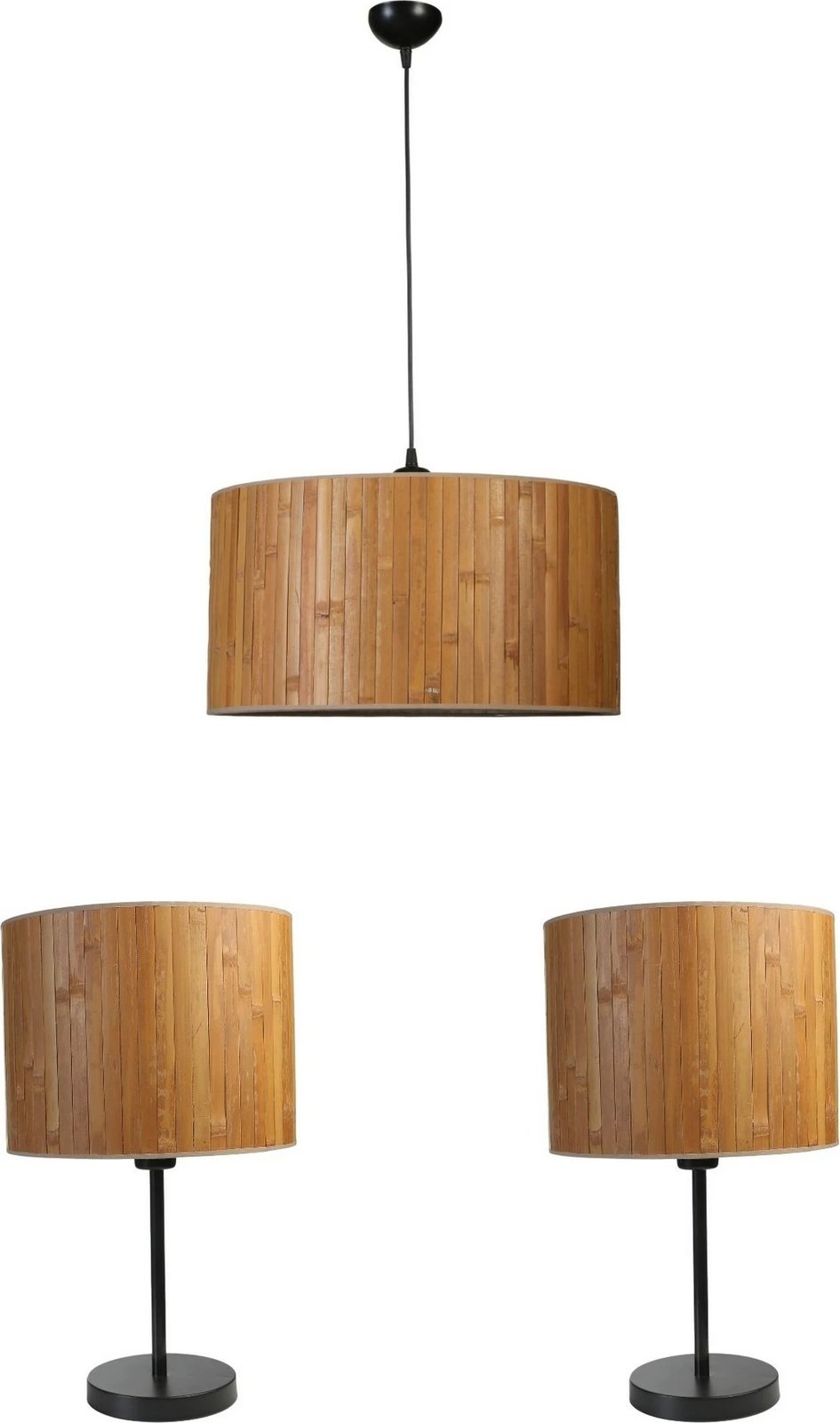 Set llambë tavani dhe llamba tavoline Opviq, 8870-1, ngjyrë druri dhe e zezë