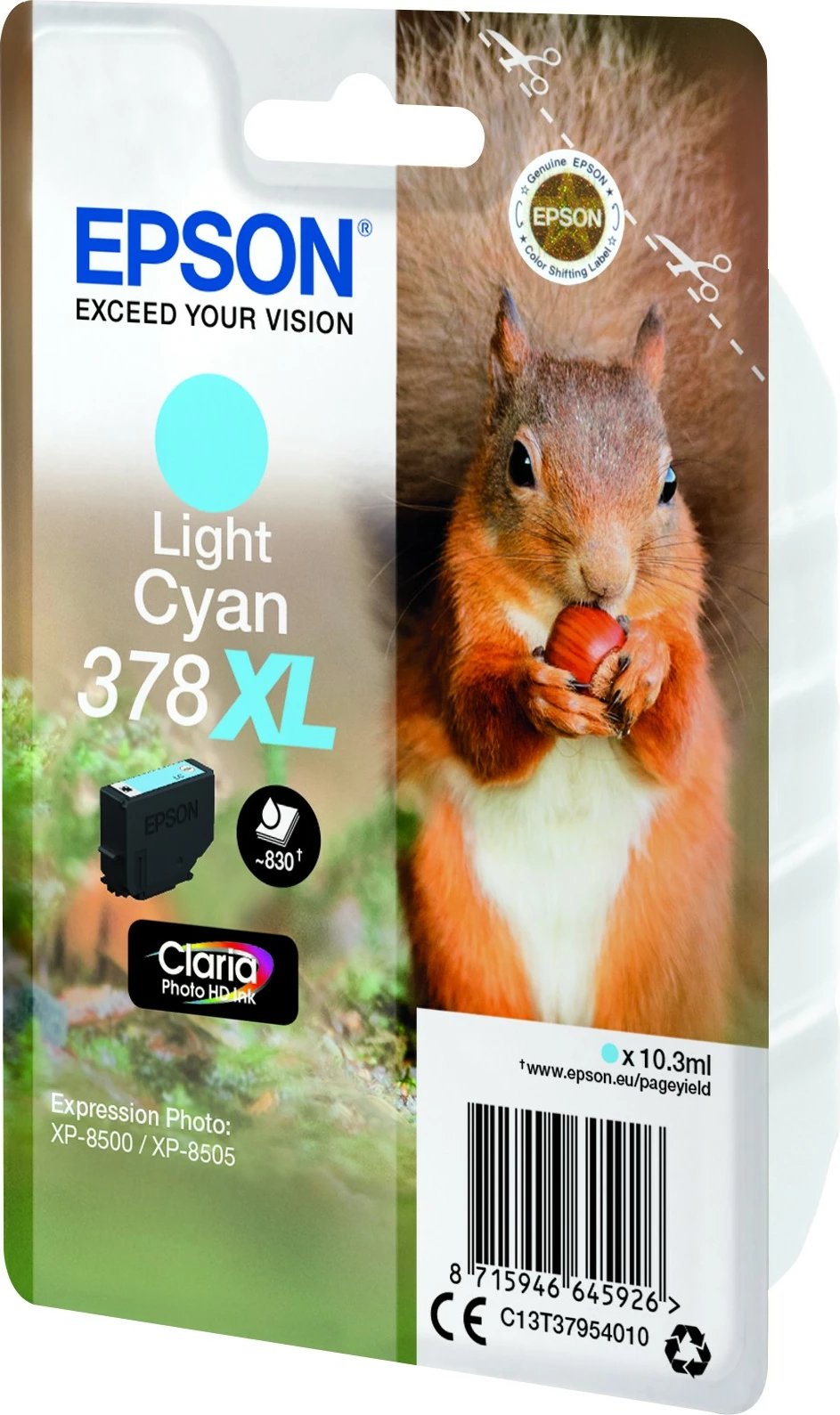 Toner Epson Squirrel Singlepack Light Cyan 378XL, Claria Photo HD, XL, 10.3 ml