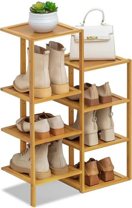 Raft këpucësh i dyfishtë Nextdeco, bambu, 8 ndarje