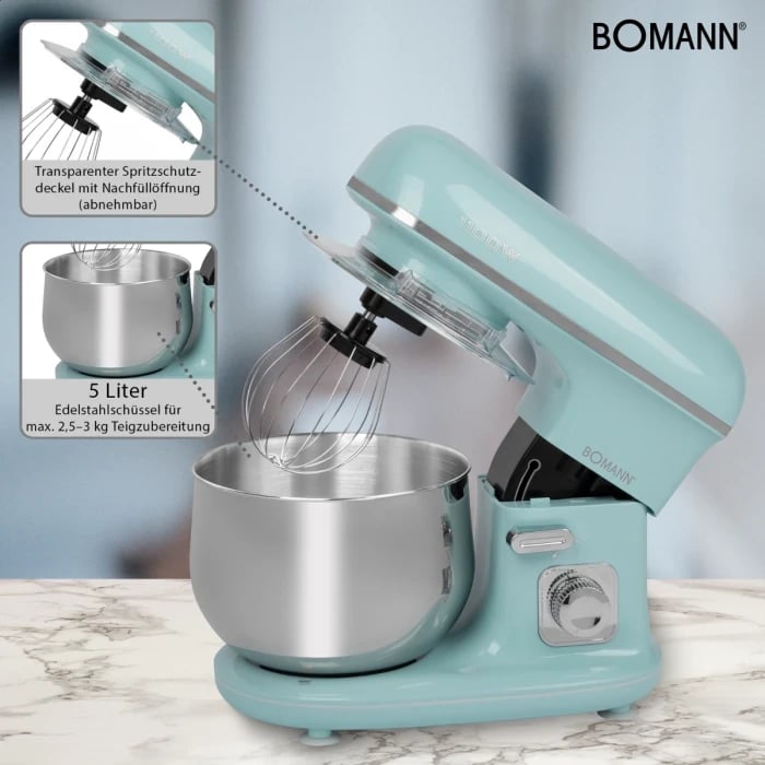 Procesori i ushqimit Bomann KM 6030 CB, 1100 W, 5 L, Ngjyrë Mente Procesori i ushqimit Bomann KM 6030 CB, 1100 W, 5 L, Ngjyrë Mente