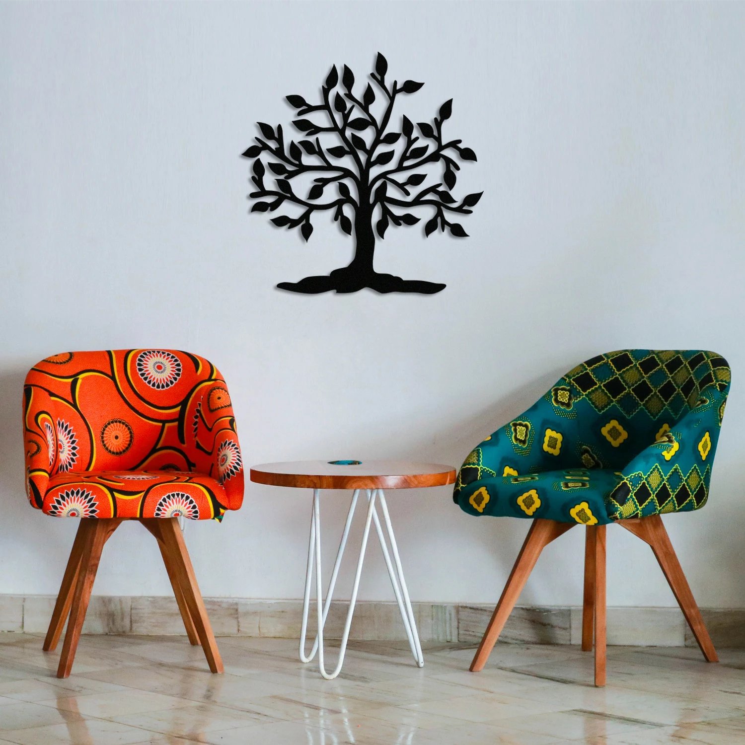 Aksesor dekorativ metalik për mur, Wallity, Kalp Agac, ngjyrë e zezë, 70x70cm