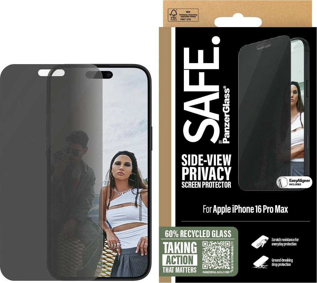 Mbështjellës ekrani PanzerGlass SAFE Privacy për iPhone 16 Pro Max, transparent