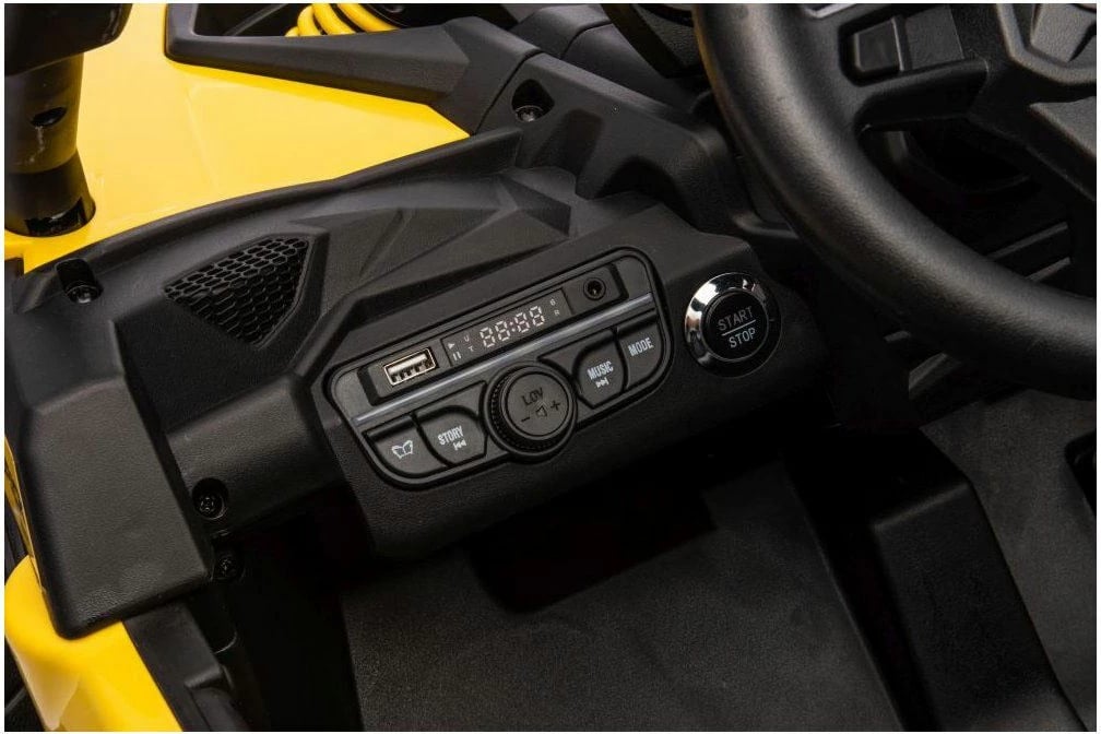 veturë elektrike për fëmijë, BABY MIX, Buggy Hornet, 12V 4.5Ah, 2x25W, MP3/USB/SD/Bluetooth me telekomandë, drita LED, rrota EVA, sedilje lëkure, e verdhë