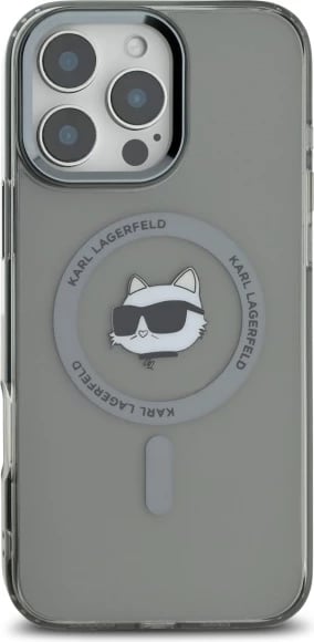 Mbështjellës Karl Lagerfeld IML Metal Choupette Head MagSafe për iPhone 16 Pro, Zi