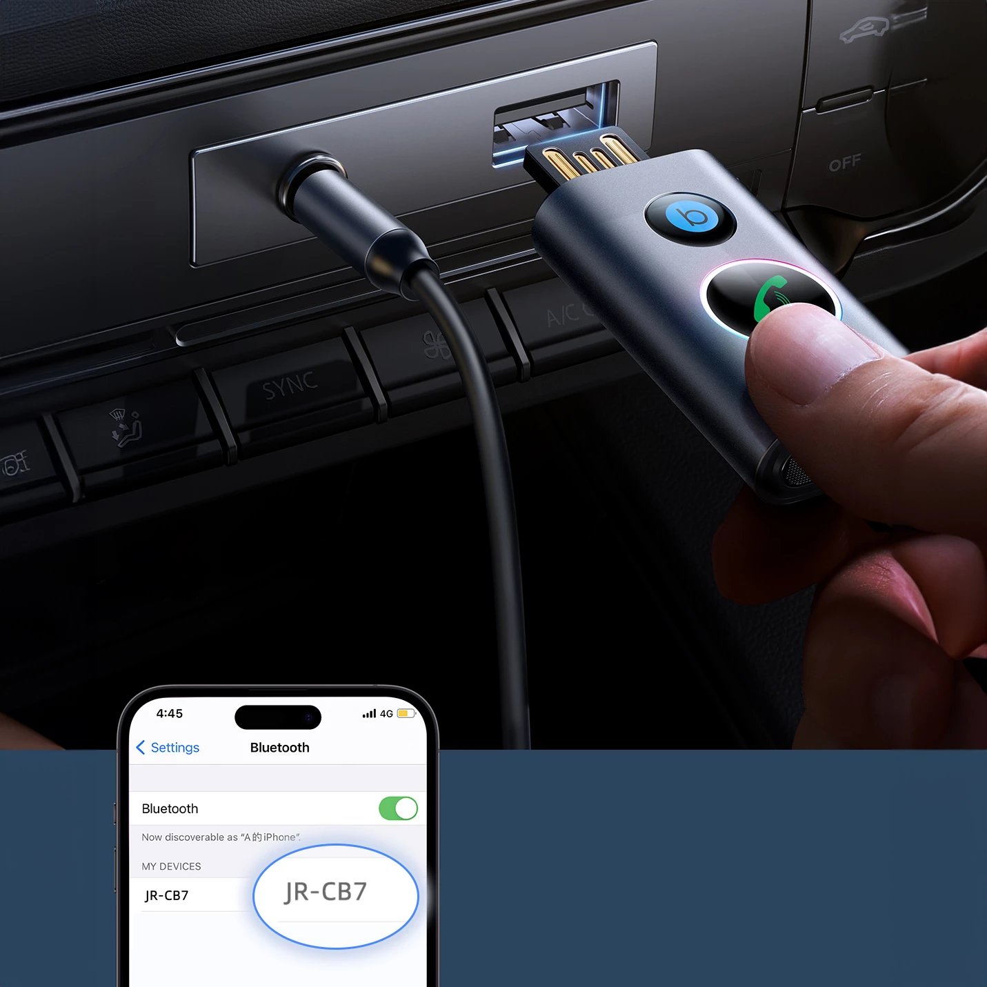 Marrës Bluetooth për makinë Joyroom JR-CB7, 1m, Super BASS, Gri
