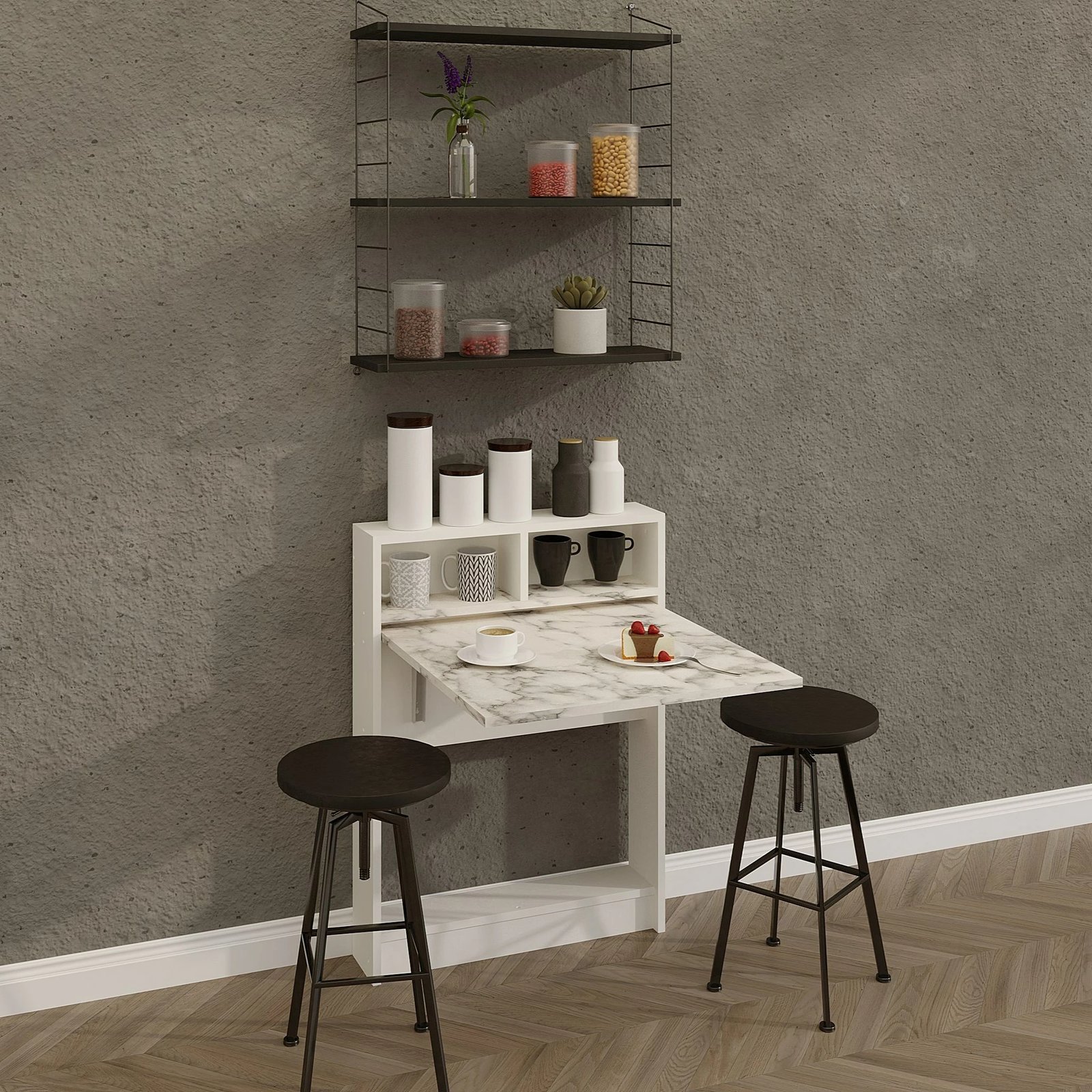 Tavolinë palosëse, ngjyrë Carrara Marble, Hanah Home, Bracked