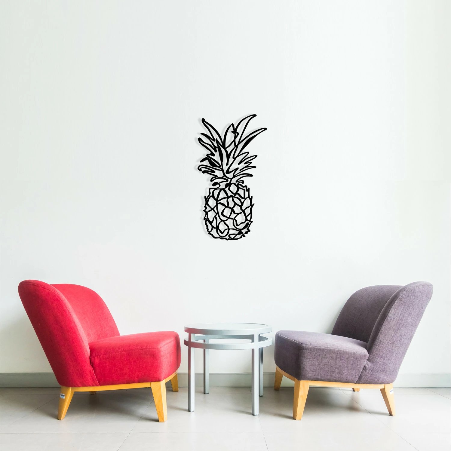 Aksesore dekorativ metalik për mur, Wallity, ananas, M120, ngjyrë e zezë, 33x60cm