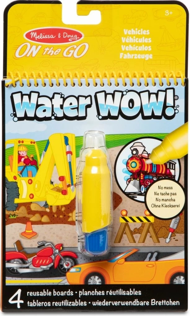 Libër ngjyrosës me ujë, Melissa & Doug, Water WOW! Assortment 6075659, 4 faqe të ripërdorshme, stilolaps uji i rimbushshëm, 1 copë, modele të përziera