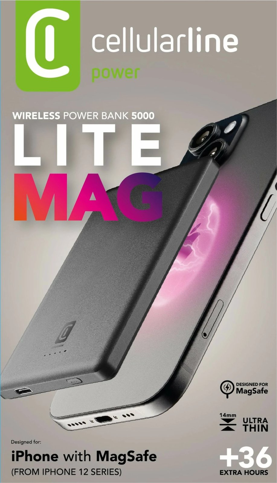 Powerbank Cellular Line Char Emer.5000 MagSafe 5000mAh, wireless, gri