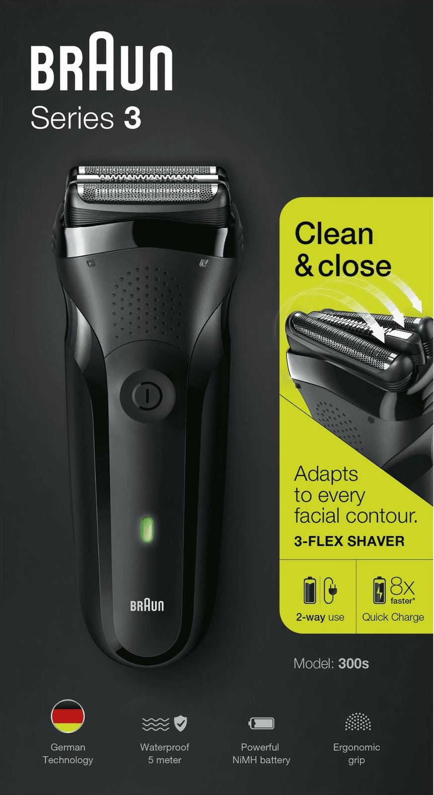 Makinë rroje Braun Series 3 300s, Foil shaver, LED, NiMH, e zezë