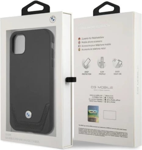 Mbështjellës BMW BMHCN61RSWPK për iPhone 11/XR, hardcase, lëkurë, i zi