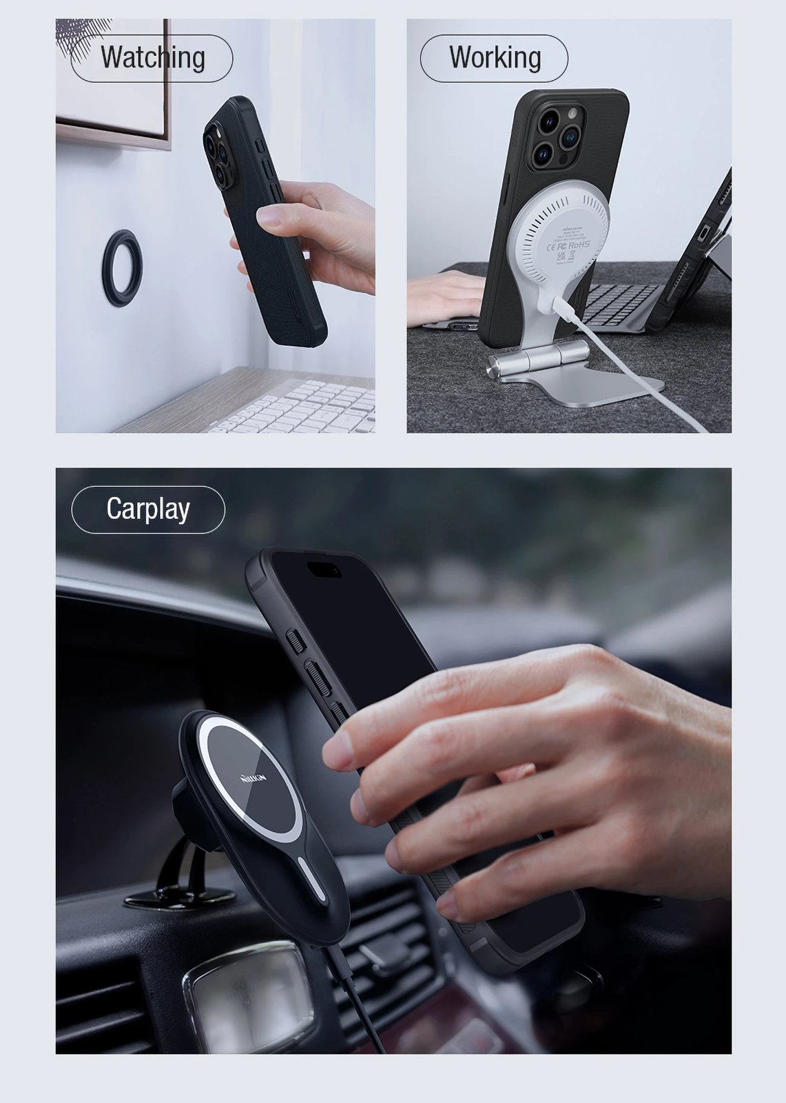 Mbështjellës Nillkin Super Frosted Shield Pro Magnetic për iPhone 15 Pro Max, i zi