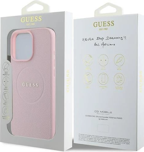 Mbështjellës Guess Grained Ring MagSafe për iPhone 16 Pro, Rozë Mbështjellës Guess Grained Ring MagSafe për iPhone 16 Pro, Rozë