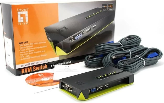 KVM switch LevelOne KVM-0422, 4 porta USB VGA, 2048x1536, zi gjelbër